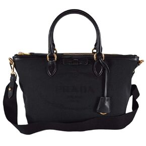 Prada Logo Jacquard Black Canvas Satchel Crossbody 1BA104 in Saudi Arabia