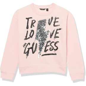 GUESS Girls' Big Reversible Sequin and Caviar Glitter Print Artwork Eco Brushed Terry Sweatshirt in Kuwait