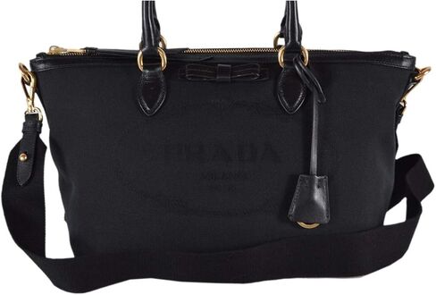 Prada Logo Jacquard Black Canvas Satchel Crossbody 1BA104 in Saudi Arabia