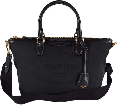 Prada Logo Jacquard Black Canvas Satchel Crossbody 1BA104 in Saudi Arabia