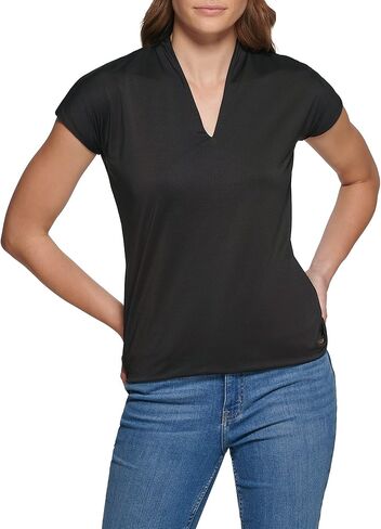 Calvin Klein Women's Missy Soft Everyday V-Neck Featherweight Jersey Shirt in Saudi Arabia