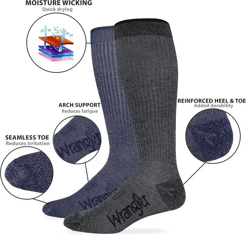 Wrangler Mens Lightweight Ultra Dri over the calf Boot Socks 2 Pair in Saudi Arabia