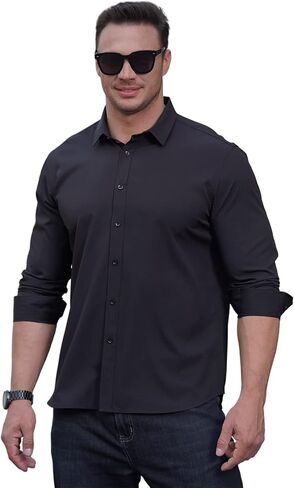Cagocarben Mens Long Sleeve Shirts Button Down Casual Business Shirt Solid Plain Formal Stretch Shirts in Saudi Arabia