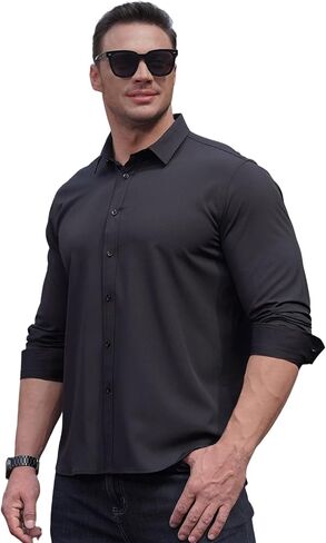 Cagocarben Mens Long Sleeve Shirts Button Down Casual Business Shirt Solid Plain Formal Stretch Shirts in Saudi Arabia