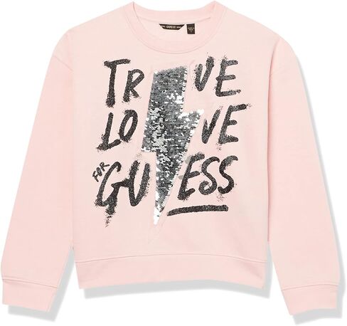 سويت شيرت GUESS للفتيات كبير ذو وجهين مزين بالترتر والكافيار اللامع بطباعة فنية صديقة للبيئة in Kuwait