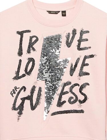 سويت شيرت GUESS للفتيات كبير ذو وجهين مزين بالترتر والكافيار اللامع بطباعة فنية صديقة للبيئة in Kuwait