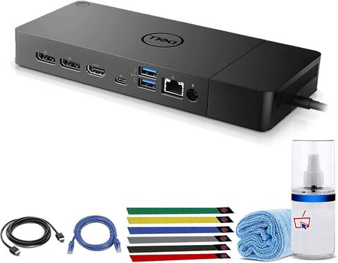 Dell WD19S 130W Computer Docking Station (USB, USB-C, DisplayPort, HDMI, Ethernet Ports) 1-Pack Bundle with LCD Cleaning Kit, Ethernet + HDMI Cable, and (6) Electronics Basket Cable Ties in Saudi Arabia