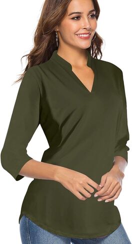 CEASIKERY Women's 3/4 Sleeve V Neck Tops Casual Tunic Blouse Loose Shirt in Kuwait