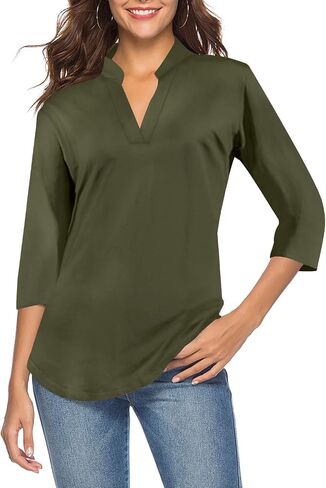 CEASIKERY Women's 3/4 Sleeve V Neck Tops Casual Tunic Blouse Loose Shirt in Kuwait