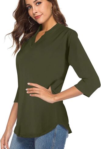 CEASIKERY Women's 3/4 Sleeve V Neck Tops Casual Tunic Blouse Loose Shirt in Kuwait