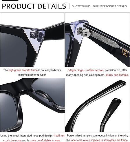 Acetate Handmade Cateye Polarized Sunglasses Men Women Vintage Oversized Square Trendy Eyewear in Saudi Arabia