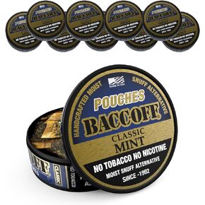 5 Cans, BaccOff Classic Mint Pouches, Premium Tobacco Free, Nicotine Free Snuff Alternative