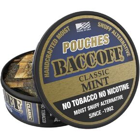5 Cans, BaccOff Classic Mint Pouches, Premium Tobacco Free, Nicotine Free Snuff Alternative