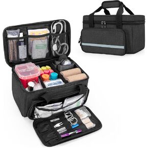 CURMIO Small First Aid Bag Empty, Family First Aid Kit Case, Medicine Storage Organizer Box for Home and Travel, Gray (Patent Pending)