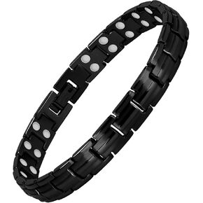Feraco 2X Strength Magnetic Bracelets for Women Titanium Steel Magnetic Bracelet with Double Rows Ultra Strong Gauss Magnets, Jewelry Gifts (Black)