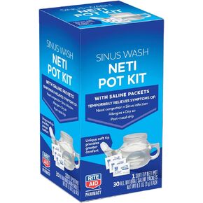 Rite Aid Neti Pot Nasal Rinse Kit with 30 Salt Packets - 1 Kit | Sinus Rinse for Adults & Children | Sinus Relief