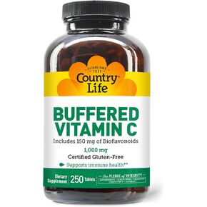 Country Life Vitamin C Buffered with Bioflavonoids, 1000mg, 100 Tablets, Certified Gluten Free, Certified Vegan