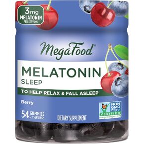 MegaFood Melatonin Gummies - Melatonin 3mg per Serving to Help Relax & Fall Asleep – Sleep Gummies for Adults - Berry Flavor, Non-GMO, Certified Vegan - 54 Gummies (27 Servings) in Kuwait