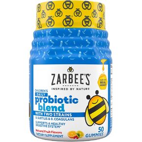 Zarbee's Kid's Daily Probiotic Blend Gummies with 2 Strains for Digestive Support; Easy To Chew; Gluten-Free & Drug-Free; Ages 2+; Natural Fruit Flavors; 50 Count in Kuwait