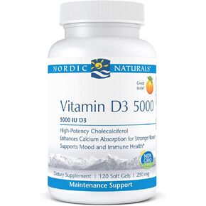 Nordic Naturals Pro Vitamin D3 1000، برتقالي - 120 كبسولة هلامية صغيرة - 1000 وحدة دولية فيتامين D3 - يدعم صحة العظام والمزاج ووظيفة الجهاز المناعي - غير معدل وراثيًا - 120 حصة