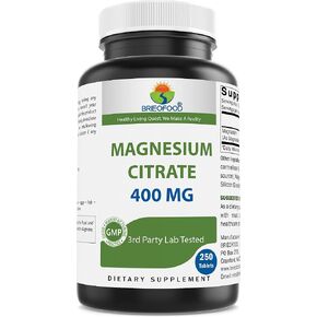 Brieofood Magnesium Citrate 400 mg (Elemental Mg) per Serving - 250 Tablets - Muscle Relaxation (Citrato de Magnesio) in Saudi Arabia