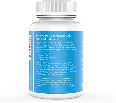 BodyBio- Fish Oil, Non-oxidized Omega 3, 3:1 EPA to DHA, Essential Fatty Acid, 120 softgels in Kuwait