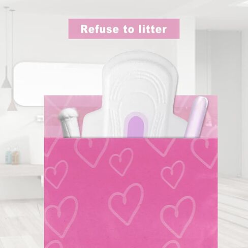 أكياس التخلص الشخصية، مجموعة من 100 كيس التخلص من المناديل الصحية، إخفاء الأغراض الشخصية، حقيبة ذاتية الغلق لإغلاق الرائحة، نمط قلب جميل، مناسب لسدادات المناديل الصحية in Kuwait