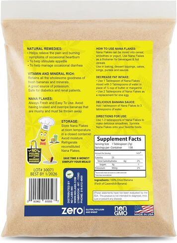 Nana Flakes 100% Pure Banana Flakes Medical Food Powder - Decrease Fat Intake & Natural Remedy for Diarrhea & Heart Burn - Great Source of Protein & Fiber (Banana, One Pound Bag) in Saudi Arabia