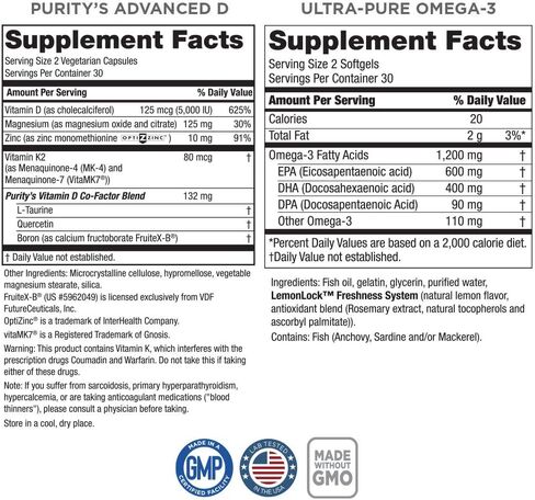 Purity Products KIT - Dr. Cannell's Advanced D + Omega-3 Ultra-Pure Fish Oil from Advanced D is Packed with Vitamin D, Vitamin K2, Zinc, Magnesium Citrate, Boron and Taurine in Kuwait