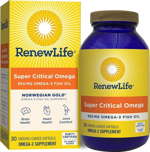 Renew Life Norwegian Gold Critical Omega, Omega-3 Fish Oil, 60 Burp-Free Softgels (Pack May Vary) in Kuwait