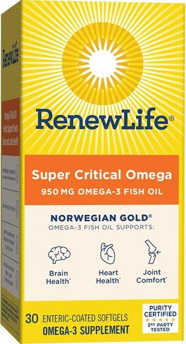 Renew Life Norwegian Gold Critical Omega, Omega-3 Fish Oil, 60 Burp-Free Softgels (Pack May Vary) in Kuwait
