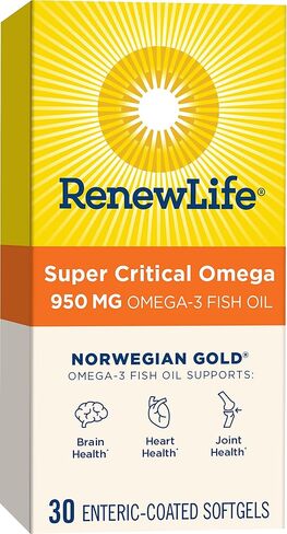 Renew Life Norwegian Gold Critical Omega, Omega-3 Fish Oil, 60 Burp-Free Softgels (Pack May Vary) in Kuwait