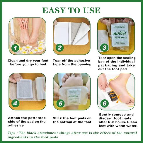 وسادات القدم من آيهيل (60 قطعة)، وسادات قدم للتنظيف العميق من أجل نوم أفضل والعناية بالقدم، وتخفيف التعب والإجهاد، رقع قدم من مكونات طبيعية ممتازة مع مسحوق الزنجبيل وخل الخيزران in Kuwait
