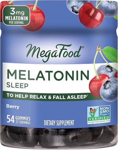 علكات الميلاتونين MegaFood - الميلاتونين 3 ملغ لكل حصة للمساعدة على الاسترخاء والنوم - علكات النوم للبالغين - نكهة التوت، غير معدلة وراثيًا، نباتي معتمد - 54 علكة (27 حصة) in Saudi Arabia