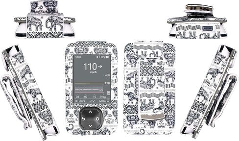 Premium Patterned Holster (with Belt Clip/Lanyard) for Dexcom G7 & Dexcom G6 (Rose chinensis/BK) in Kuwait