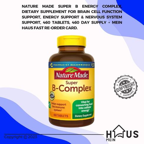 MEIN HAUS Nature Made Super B Energy Complex، مكمل غذائي لدعم وظائف خلايا الدماغ، ودعم الطاقة ودعم الجهاز العصبي، 460 قرصًا، بطاقة إعادة طلب سريعة تكفي لمدة 460 يومًا. in Kuwait