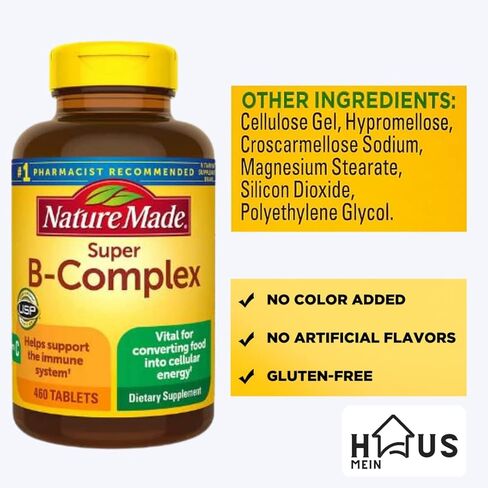 MEIN HAUS Nature Made Super B Energy Complex، مكمل غذائي لدعم وظائف خلايا الدماغ، ودعم الطاقة ودعم الجهاز العصبي، 460 قرصًا، بطاقة إعادة طلب سريعة تكفي لمدة 460 يومًا. in Kuwait