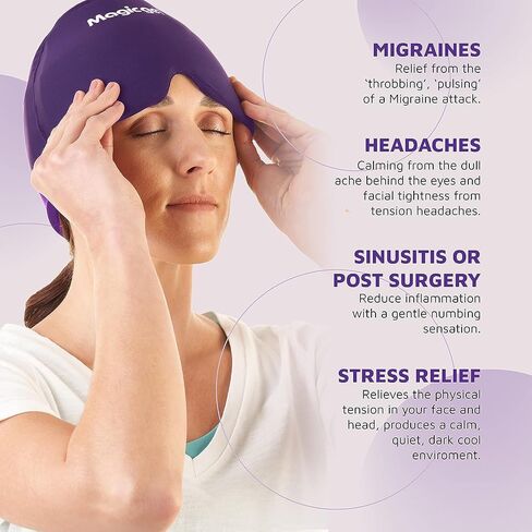 Magic Gel Migraine Ice Head Wrap | Real Migraine & Headache Relief | The Original Headache Cap | Cold, Comfortable, Dark & Cool; Endorsed by Physicians, Loved by Thousands (Purple) in Saudi Arabia