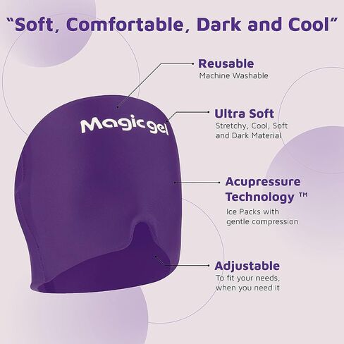 Magic Gel Migraine Ice Head Wrap | Real Migraine & Headache Relief | The Original Headache Cap | Cold, Comfortable, Dark & Cool; Endorsed by Physicians, Loved by Thousands (Purple) in Saudi Arabia