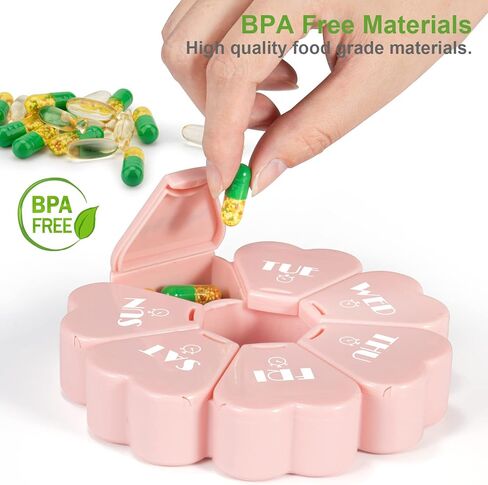 ترقية منظم حبوب الدواء الأسبوعي، منظم أدوية السفر من مويو، مقصورات كبيرة صديقة لالتهاب المفاصل، صندوق حبوب لطيف لمدة 7 أيام، منظم صندوق حبوب الدواء اليومي للفيتامينات وزيوت السمك (حرف وردي-أبيض) in Kuwait