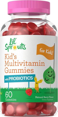 Kids Multivitamin Gummies with Probiotics | 60 Chewables | Natural Berry Flavor | Vegetarian, Non-GMO, Gluten Free Children's Supplement | by Lil' Sprouts | Packaging May Vary in Saudi Arabia