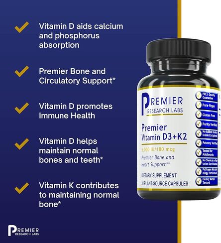 Premier Research Labs Vitamin D3+K2 - Supports Bone & Heart Health - Vegan, Gluten-Free - 30 Plant-Source Capsules in Saudi Arabia