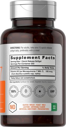 Vitamin K2 MK7 100mcg | 250 Softgels | Non-GMO, Gluten Free Supplement | by Horbaach in Saudi Arabia