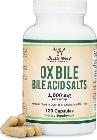 Ox Bile Supplement for No Gallbladder (1,000mg Per Serving, 500mg per Capsule, 120 Capsules) Standardized to 45% Cholic Acid Bile Salts to Help Address Bile Salt Deficiencies by Double Wood in Saudi Arabia