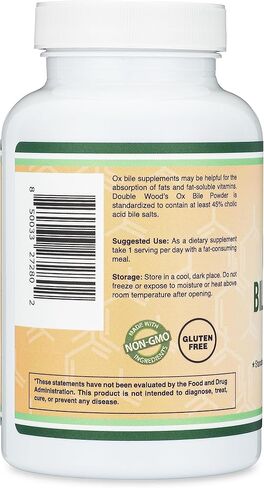 Ox Bile Supplement for No Gallbladder (1,000mg Per Serving, 500mg per Capsule, 120 Capsules) Standardized to 45% Cholic Acid Bile Salts to Help Address Bile Salt Deficiencies by Double Wood in Saudi Arabia