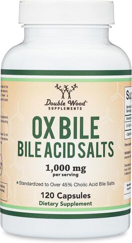Ox Bile Supplement for No Gallbladder (1,000mg Per Serving, 500mg per Capsule, 120 Capsules) Standardized to 45% Cholic Acid Bile Salts to Help Address Bile Salt Deficiencies by Double Wood in Saudi Arabia
