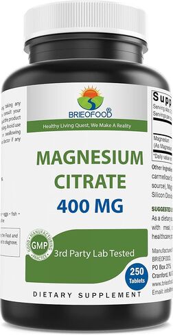 سيترات المغنيسيوم من Brieofood 400 مجم (عنصر Mg) لكل وجبة - 250 قرصًا - استرخاء العضلات (Citrato de Magnesio) in Saudi Arabia