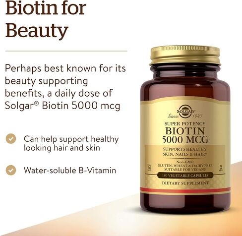 Solgar Biotin 5000 mcg - Supports Healthy Skin, Nails & Hair - Supports Energy Production & Metabolism - Vitamin B - Non-GMO, Vegan, Gluten Free - 180 Count in Saudi Arabia