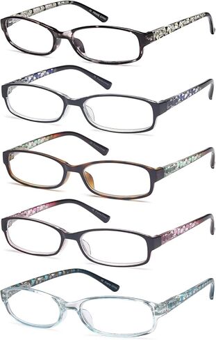 Gamma Ray Women's Reading Glasses 5 Pair Print Ladies Fashion Readers for Women - 2.00 in Kuwait