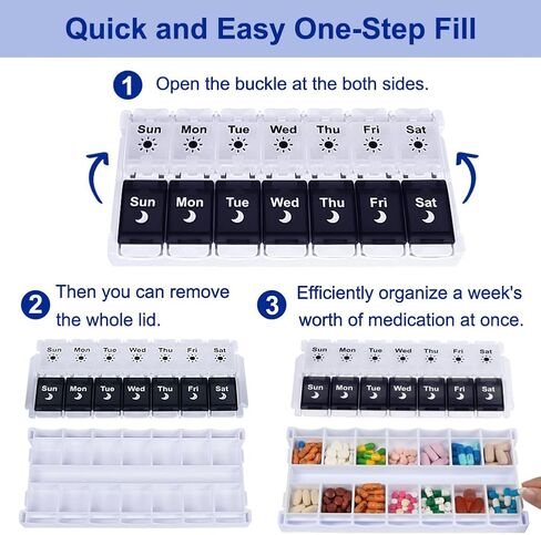HRX Package Large Pill Organizer 2 Times a Day, Push Button Weekly Medicine Box Vitamin Cases for 7 Day AM PM in Saudi Arabia